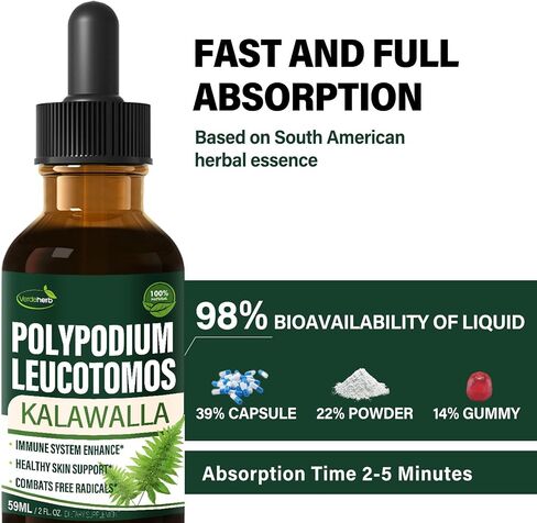 Polypodium leucotomos (Kalawalla Root) Immune Support Drops, Natural Kalawalla Herb Extract Immunity Boost Supplement for Improves Skin Health. Calaguala para Proteger la Piel. 2oz in Saudi Arabia