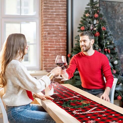 تاتو عيد الميلاد الجدول عداء الأحمر والأسود الجاموس منقوشة الفرح الجدول عداء الأيائل ندفة الثلج الشتاء عيد الميلاد عطلة المطبخ طاولة الطعام الديكور للداخلية في الهواء الطلق ديكور المنزل الطرف 13 × 72 بوصة in Saudi Arabia
