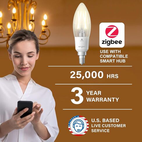 Sengled Zigbee Smart Light Bulbs, Smart Hub Required, Work with SmartThings and Echo with Built-in Hub, Voice Control with Alexa and Google Home, Soft White B11 Candelabra Light Bulbs 40W Eqv. 2 Pack in Saudi Arabia