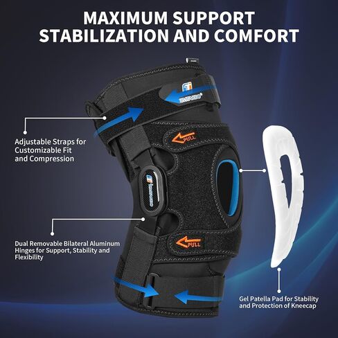 T TIMTAKBO Higned Knee Brace with Side Stabilizers,Knee Brace for Men/Women with Dual Removable Metal Hinges,Patellar Pad Knee Support with Strong Stability for Joint Pain Relief,Arthritis,Meniscus in Kuwait