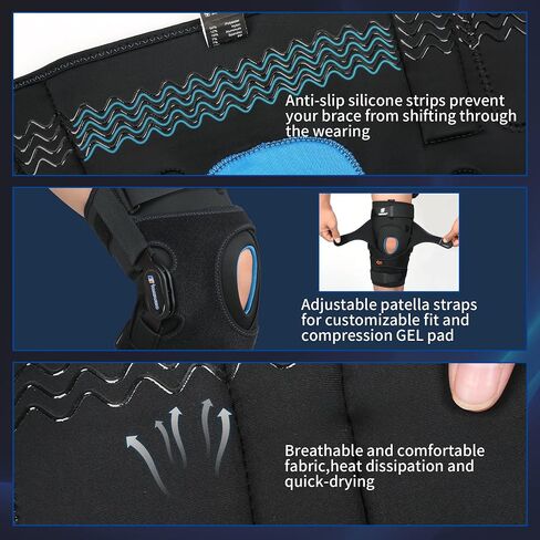 T TIMTAKBO Higned Knee Brace with Side Stabilizers,Knee Brace for Men/Women with Dual Removable Metal Hinges,Patellar Pad Knee Support with Strong Stability for Joint Pain Relief,Arthritis,Meniscus in Kuwait