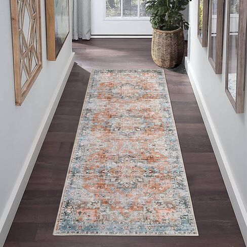 GAOMON 9x12 Area Rug Vintage Distresse Machine Washable Area Rug for Living Room Bedroom Traditional Medallion Floral Non-Slip Stain Resistant Accent Rug Carpet for Home Decor, Brown in Kuwait