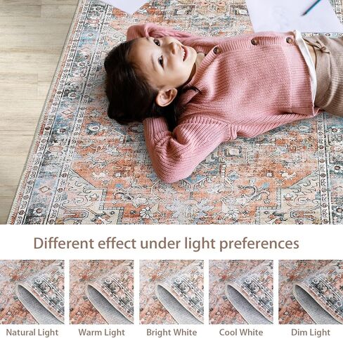 GAOMON 9x12 Area Rug Vintage Distresse Machine Washable Area Rug for Living Room Bedroom Traditional Medallion Floral Non-Slip Stain Resistant Accent Rug Carpet for Home Decor, Brown in Kuwait