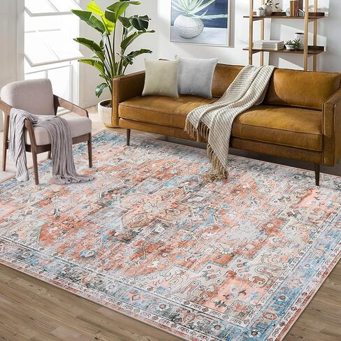 GAOMON 9x12 Area Rug Vintage Distresse Machine Washable Area Rug for Living Room Bedroom Traditional Medallion Floral Non-Slip Stain Resistant Accent Rug Carpet for Home Decor, Brown in Kuwait