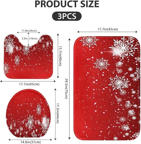 Britimes Merry Christmas Bathroom Rug and Mat Set 3 Piece, Red Snowflakes Deer Winter Snow Bathroom Rugs Non Slip, Absorbent Microfiber Memory Foam Bath Mat Machine Washable in Kuwait