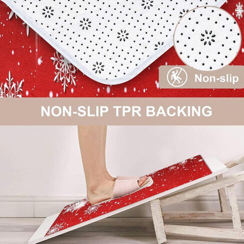 Britimes Merry Christmas Bathroom Rug and Mat Set 3 Piece, Red Snowflakes Deer Winter Snow Bathroom Rugs Non Slip, Absorbent Microfiber Memory Foam Bath Mat Machine Washable in Kuwait