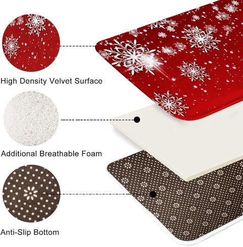 Britimes Merry Christmas Bathroom Rug and Mat Set 3 Piece, Red Snowflakes Deer Winter Snow Bathroom Rugs Non Slip, Absorbent Microfiber Memory Foam Bath Mat Machine Washable in Kuwait