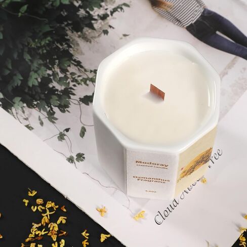 شمعة معطرة، شمعة معطرة بالأوسمانثوس، شموع معطرة للمنزل، شمع الصويا وجوز الهند، شمعة فتيل الخشب، شمعة طقطقة، هدية للمرأة والرجل in Saudi Arabia