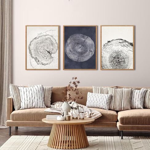 IARTTOP Large Mid Century Wall Art Framed Blue Abstract Wall Art Canvas Set Of 3 Blue Artwork Neutral Minimalist Boho Wall Decor Living Room Bedroom Office-24 x36 in Saudi Arabia