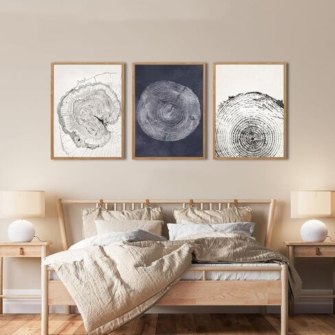 IARTTOP Large Mid Century Wall Art Framed Blue Abstract Wall Art Canvas Set Of 3 Blue Artwork Neutral Minimalist Boho Wall Decor Living Room Bedroom Office-24 x36 in Saudi Arabia