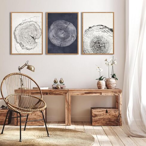 IARTTOP Large Mid Century Wall Art Framed Blue Abstract Wall Art Canvas Set Of 3 Blue Artwork Neutral Minimalist Boho Wall Decor Living Room Bedroom Office-24 x36 in Saudi Arabia