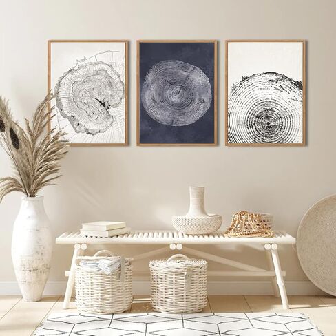 IARTTOP Large Mid Century Wall Art Framed Blue Abstract Wall Art Canvas Set Of 3 Blue Artwork Neutral Minimalist Boho Wall Decor Living Room Bedroom Office-24 x36 in Saudi Arabia
