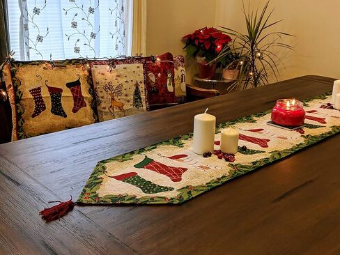 Tache Home Fashion Hang My Stockings by The Fireplace Christmas Holiday Festive Woven Decorative Tapestry Table Runners, 13x72 in Saudi Arabia