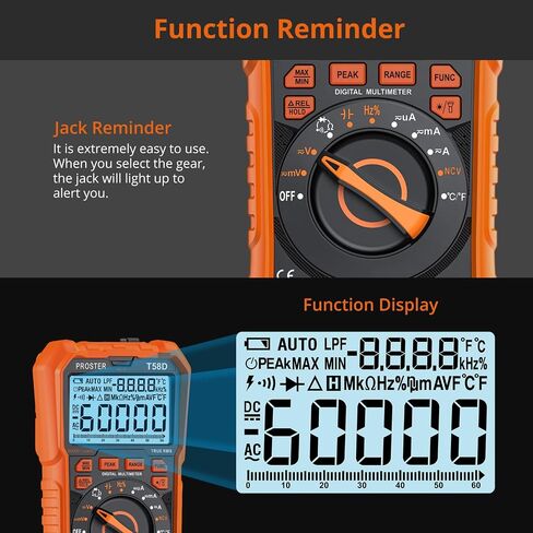 Proster Digital Multimeter 6000 Counts TRMS Auto Range NCV Detector DC AC Voltage Current Meter Temperature Capacitance Resistance Diode Continuity Tester in Saudi Arabia