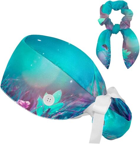 Work Caps Bouffant Surgical Cap with Hair Tie Cow Skin Print Pink Ponytail Holder Tie Back Scrub Hat in Saudi Arabia