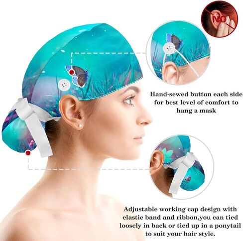 Work Caps Bouffant Surgical Cap with Hair Tie Cow Skin Print Pink Ponytail Holder Tie Back Scrub Hat in Saudi Arabia