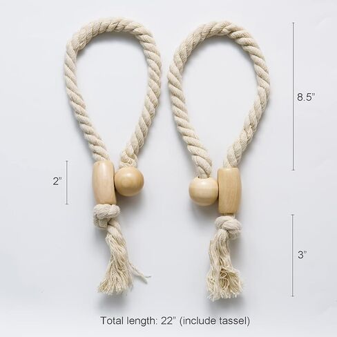 2 Pack Magnetic Curtain Tiebacks, Natural Curtain Rope Tieback Holdback Home Decorative Tie Backs with Durable Wooden Buckle and Tassel Tie Holder for Home Bedroom Outdoor Decor (Gray) in Saudi Arabia