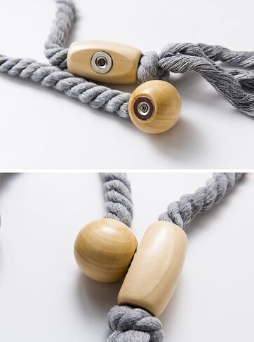 2 Pack Magnetic Curtain Tiebacks, Natural Curtain Rope Tieback Holdback Home Decorative Tie Backs with Durable Wooden Buckle and Tassel Tie Holder for Home Bedroom Outdoor Decor (Gray) in Saudi Arabia