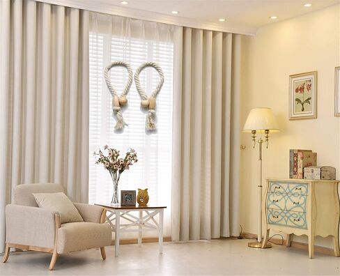 2 Pack Magnetic Curtain Tiebacks, Natural Curtain Rope Tieback Holdback Home Decorative Tie Backs with Durable Wooden Buckle and Tassel Tie Holder for Home Bedroom Outdoor Decor (Gray) in Saudi Arabia
