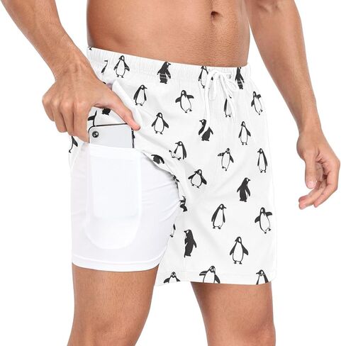 Men Swim Trunk with Compression Liner Quick Dry Mens Bathing Suit S-XXL in Kuwait