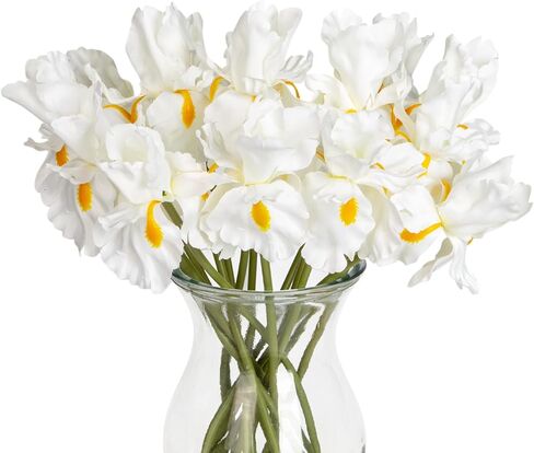 Hollyone Iris Artificial Flowers 15Pcs Faux Iris White Flowers 14.2" Real Touch Fake Flowers Picks Bouquets for Wedding Bridal Home Arrangements Office Table Centerpieces Decor in Saudi Arabia