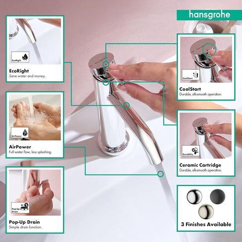 hansgrohe Tecturis S Modern 1-Handle 1-Hole 5-inch Tall Bathroom Sink Faucet in Chrome, 73302001 in Kuwait