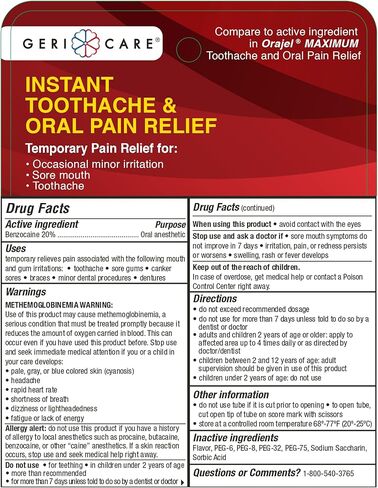 GeriCare Benzocaine 20% Instant Toothache & Oral Pain Relief Gel 0.5 oz. (14.2g) (Pack of 1) in Saudi Arabia