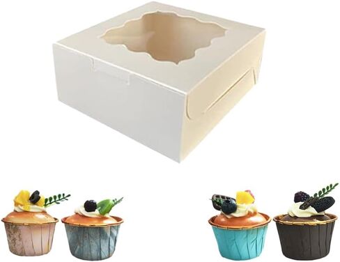 30Pcs (6x6x3 in) Mini Cake Boxes+2 stickers with Display Window for Gift Giving, Bakesale, Cupcakes, Dessert, Cookies, Pie, Macaroons, Donuts, Pastry, Kraft Paper Material… (30Pcs Black) in Kuwait