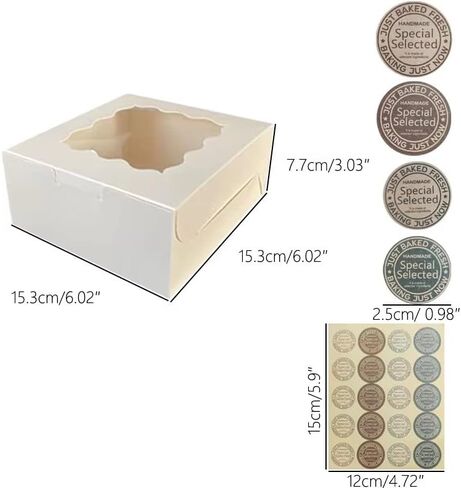 30Pcs (6x6x3 in) Mini Cake Boxes+2 stickers with Display Window for Gift Giving, Bakesale, Cupcakes, Dessert, Cookies, Pie, Macaroons, Donuts, Pastry, Kraft Paper Material… (30Pcs Black) in Kuwait