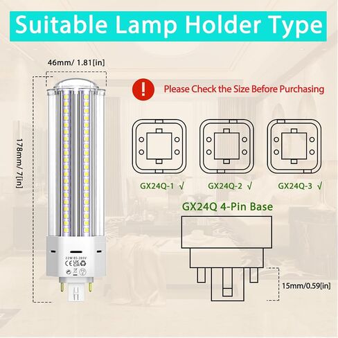 GX24QG24Q LED لمبة إضاءة أساسية 4 سنون 22 وات (42 وات CFLCompact مكافئ لمصباح الفلورسنت) GX24 LED PL-C مصباح غائر، إزالة تجاوز الصابورة، 6000 كلفن، 2 حزمة، 22 واط، 2 حزمة، ضوء النهار in Saudi Arabia