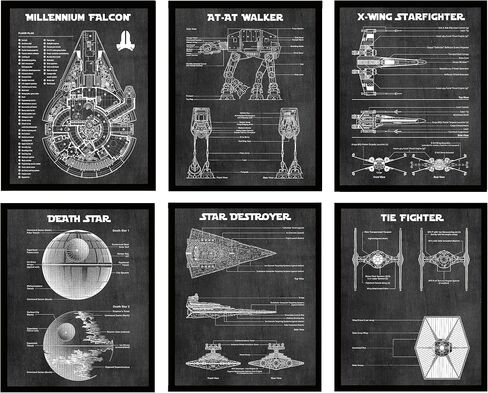 Star Wars Wall Art Decor Pictures Prints - Set of 6 (8x10) Unframed - Starwars Poster Painting House Bathroom Bedroom Office Decor Blueprints Artwork Gift Star Wars Lovers in Saudi Arabia