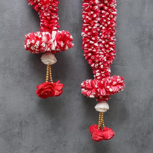 إكليل زهور من خشب فارمالا سولا بطول 3.5 قدم | حفل زفاف المهرجانات الهندية، غرفة بوجا أصنام الله، إطارات الصور مالا | جيمالا/هار للعروس والعريس | الأبيض والأحمر (عبوة من 1) in Kuwait