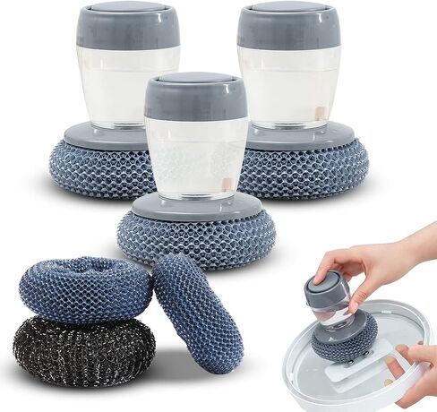 Stainless Steel Sponges Wool Scrubbers, Cleaning Sponges Metal Wire Scourer Heavy Duty Scrubbing Scouring Pad Pot Brush with Soap Dispenser for Kitchen Cleaner Dishes,Cooker(3Pack) in Saudi Arabia