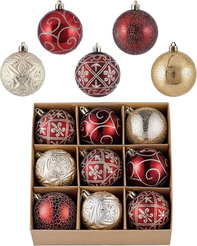 Valery Madelyn Christmas Ball Ornaments, 9ct Red and Gold Shatterproof Christmas Tree Decorations Set, 2.76 Inches Luxury Hanging Ornaments for Xmas Trees Bulk Holiday Decor in Kuwait