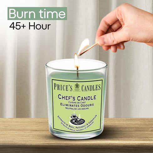 Price's - Chef's Jar Candle - Odour Eliminating Candle - Made with Basil, Patchouli & Geranium Extracts - Clean, Fresh, Quality Fragrance - Long Lasting Scent in Saudi Arabia