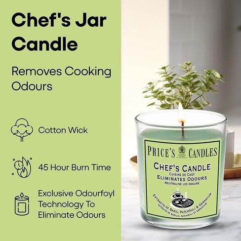 Price's - Chef's Jar Candle - Odour Eliminating Candle - Made with Basil, Patchouli & Geranium Extracts - Clean, Fresh, Quality Fragrance - Long Lasting Scent in Saudi Arabia