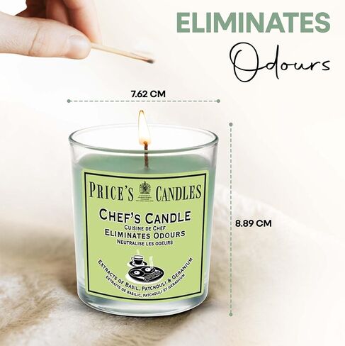 Price's - Chef's Jar Candle - Odour Eliminating Candle - Made with Basil, Patchouli & Geranium Extracts - Clean, Fresh, Quality Fragrance - Long Lasting Scent in Saudi Arabia