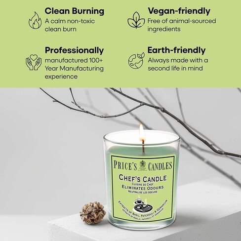 Price's - Chef's Jar Candle - Odour Eliminating Candle - Made with Basil, Patchouli & Geranium Extracts - Clean, Fresh, Quality Fragrance - Long Lasting Scent in Saudi Arabia