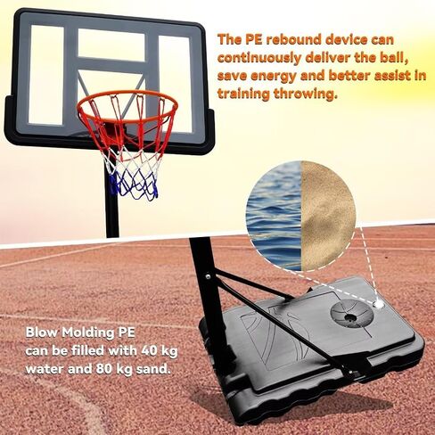 Adjustable Basketball Hoop 4.9-10 ft, Basketball Portable Hoops & Goals, 44IN Basketball Stage System with Shatterproof Backplane, Rolling Base for Adults and Teenagers in Saudi Arabia