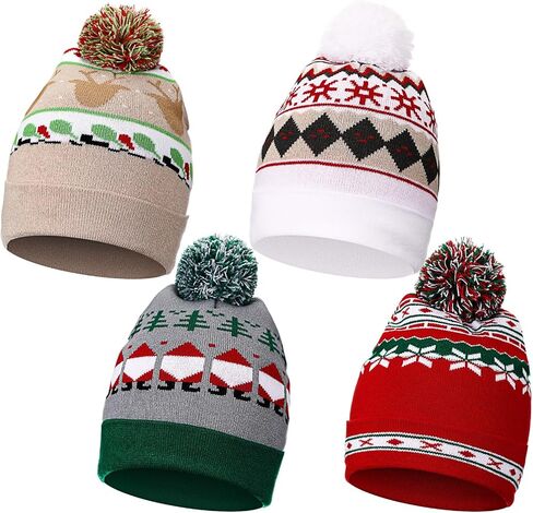 Hicarer 4 Pcs Christmas Hat for Women Men Santa Knitted Hat Crochet Winter Warm Beanie Cap Soft Hat for Unisex Adults Xmas Holiday Party Costume in Saudi Arabia