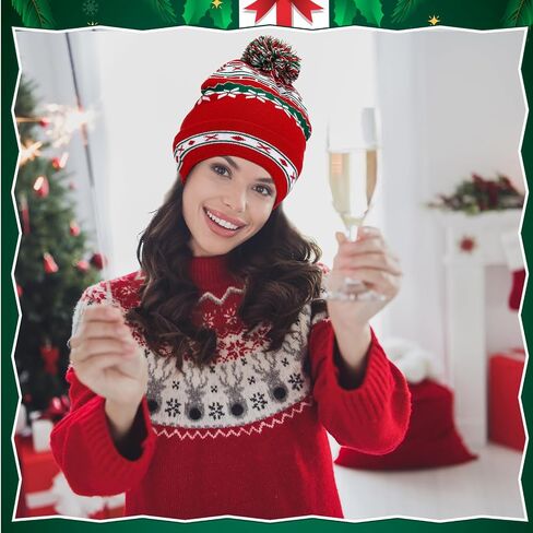 Hicarer 4 Pcs Christmas Hat for Women Men Santa Knitted Hat Crochet Winter Warm Beanie Cap Soft Hat for Unisex Adults Xmas Holiday Party Costume in Saudi Arabia