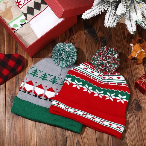 Hicarer 4 Pcs Christmas Hat for Women Men Santa Knitted Hat Crochet Winter Warm Beanie Cap Soft Hat for Unisex Adults Xmas Holiday Party Costume in Saudi Arabia