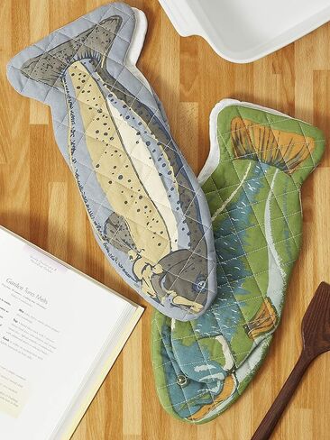 قفازات فرن السمك من قطن ليك هاوس من دي آي آي، 6 × 16.5 مجموعة من قطعتين، يمكن غسلها في الغسالة ومقاومة للحرارة للطهي والخبز في المطبخ in Kuwait