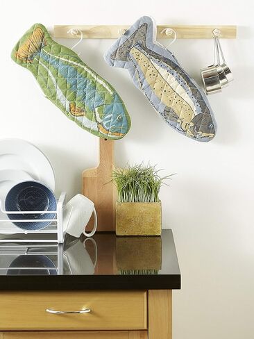 قفازات فرن السمك من قطن ليك هاوس من دي آي آي، 6 × 16.5 مجموعة من قطعتين، يمكن غسلها في الغسالة ومقاومة للحرارة للطهي والخبز في المطبخ in Kuwait