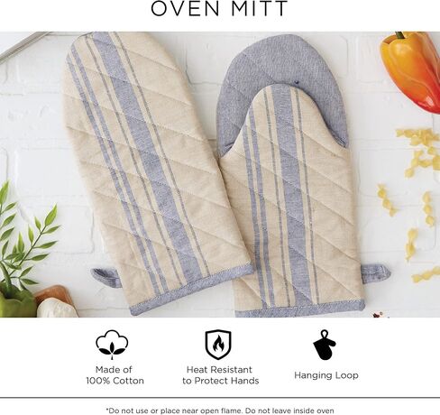 قفازات فرن السمك من قطن ليك هاوس من دي آي آي، 6 × 16.5 مجموعة من قطعتين، يمكن غسلها في الغسالة ومقاومة للحرارة للطهي والخبز في المطبخ in Kuwait