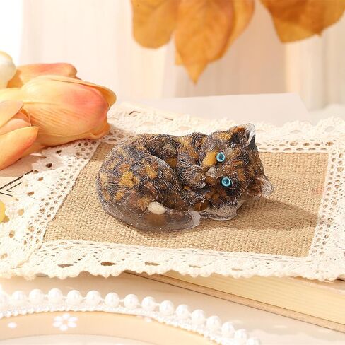 ZHIYUXI 3" Green Aventurine Cat Figurines Sleeping Green Cat Statue Decor Gemstones Healing Crystals Reiki Energy Balance Room Decor in Kuwait