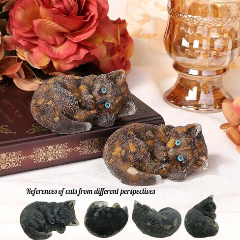 ZHIYUXI 3" Green Aventurine Cat Figurines Sleeping Green Cat Statue Decor Gemstones Healing Crystals Reiki Energy Balance Room Decor in Kuwait