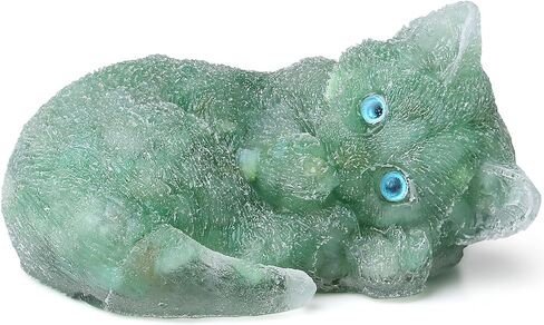 ZHIYUXI 3" Green Aventurine Cat Figurines Sleeping Green Cat Statue Decor Gemstones Healing Crystals Reiki Energy Balance Room Decor in Kuwait