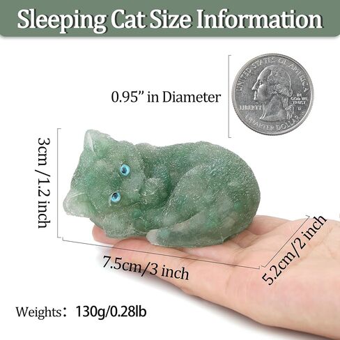 ZHIYUXI 3" Green Aventurine Cat Figurines Sleeping Green Cat Statue Decor Gemstones Healing Crystals Reiki Energy Balance Room Decor in Kuwait
