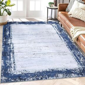 Large Area Rug 6x9 Washable Rugs Neutral Living Room Rug Solid Area Rug Bordered Rugs Modern Geometric Rug, Anti-Slip Backing Rugs for Living Room Machine Washable Area Rug(6x9,Grey)